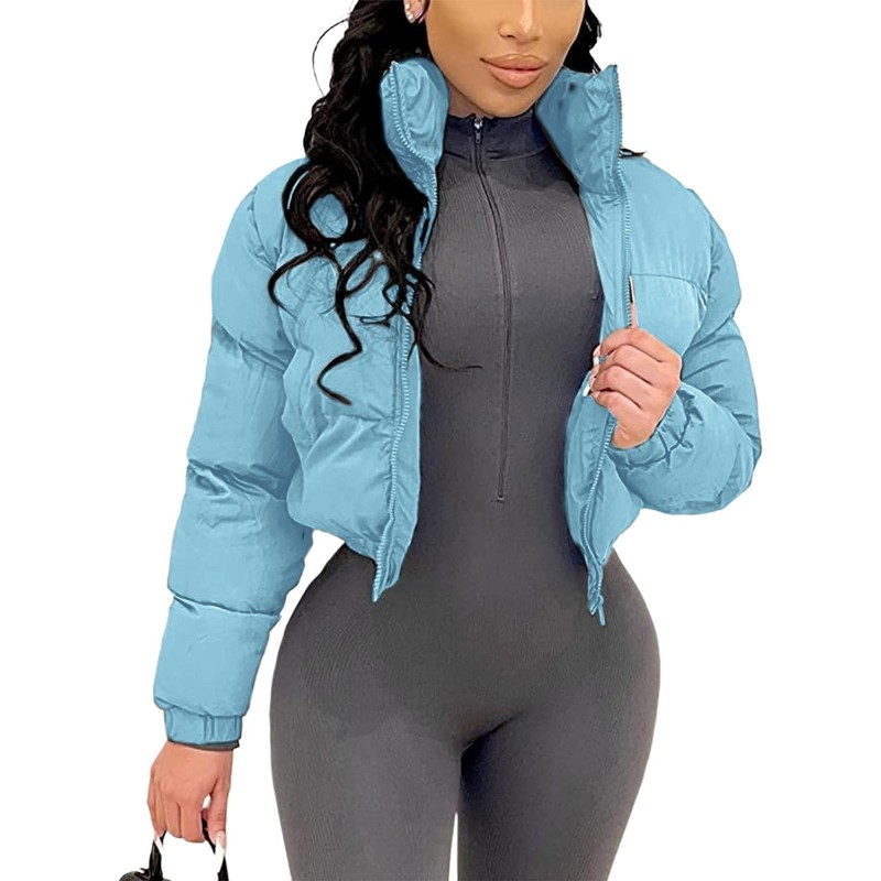 Tanming Women s Cropped Puffer Jacket Full Zip Lightweight Black Short Winter Coat 3 Baby Blue Tanming